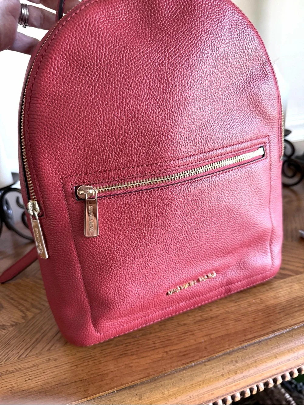 Michael Kors Jessa Red Pebbled Leather Backpack with Gold Hardware like new